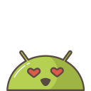 android, emoji, love, lovely, mobile, mood, robot svg vector icon