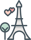 eiffeltower, hearts, love, paris svg vector icon