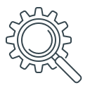 cogwheel, gear, magnifier, magnifying glass, seo svg vector icon