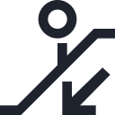arrow, down, escalator, man, person, public, sign, stairs svg vector icon
