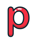 letter, lowercase, p, red svg vector icon