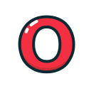letter, lowercase, o, red svg vector icon