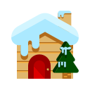 christmas, cottage, merry, snow, tree, wood, wooden svg vector icon