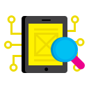 explore, implementation, integration, magnifier, mobile, phone, search svg vector icon