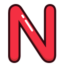 alphabet, letter, letters, n, red svg vector icon