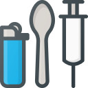 drug, heroin, lighter, spoon, syringe, tool svg vector icon