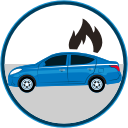 auto insurance, car in flames, car insurance, secure, seguro de autos svg vector icon