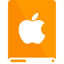 apple, drive, orange, white icon