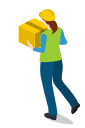 box, carrying, female, walking, warehousewoman, woman svg vector icon
