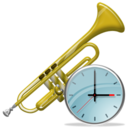 trumpet,clock,instrument,alarm,time,history,alarm clock icon