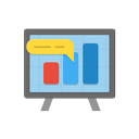 analytics, bar, board, chart, comment, diagram, graph, message, stand icon