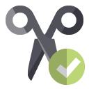 scissors,checkmark icon