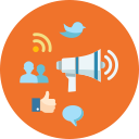 advertising, blogging, bullhorn, comment, communication, connection, internet, internet marketing, marketing, megaphone, network, news, online marketing, rss, seo, social media, speech bubble, users, web svg vector icon