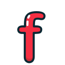 f, letter, lowercase, red svg vector icon
