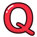 alphabet, letter, letters, q, red svg vector icon