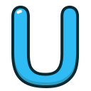 alphabet, blue, letter, letters, u svg vector icon
