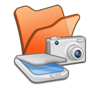 &, cameras, folder, orange, scanners icon