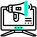 advertising, broadcast, computer, marketing, megaphone, technology svg vector icon