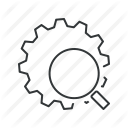 gear, reading-glass, search, seo, set up, settings, setup icon
