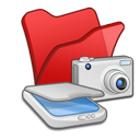 &, cameras, folder, red, scanners icon