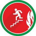 direction, down, fire, flame, left, stairs svg vector icon