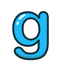 blue, g, letter, lowercase svg vector icon