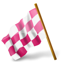base, chequered, derelict, flag, left, map, marker, media, pink, socia icon