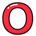 alphabet, letter, letters, o, red svg vector icon