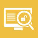 data, locker, magnifier, monitor, screen, unlock, unsafe svg vector icon