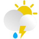 cloud, day, light bolt, rain, sun, thunderstorm, weather svg vector icon