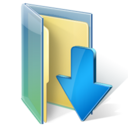 blue, down, download, folder icon