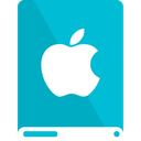 apple, cyan, drive, white icon