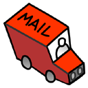 little,red,mail,truck,envelop,message,email,letter,transport,automobile,transportation,vehicle icon