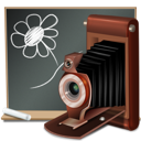 black board, camera, school icon