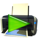 continue, play, print icon