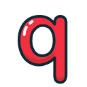 letter, lowercase, q, red svg vector icon