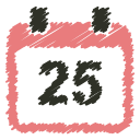 25, calendar, christmas, december, event, schedule, scribble svg vector icon