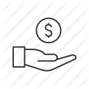 business, cash, coin, give, hand, money, sell icon