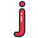 j, letter, lowercase, red svg vector icon